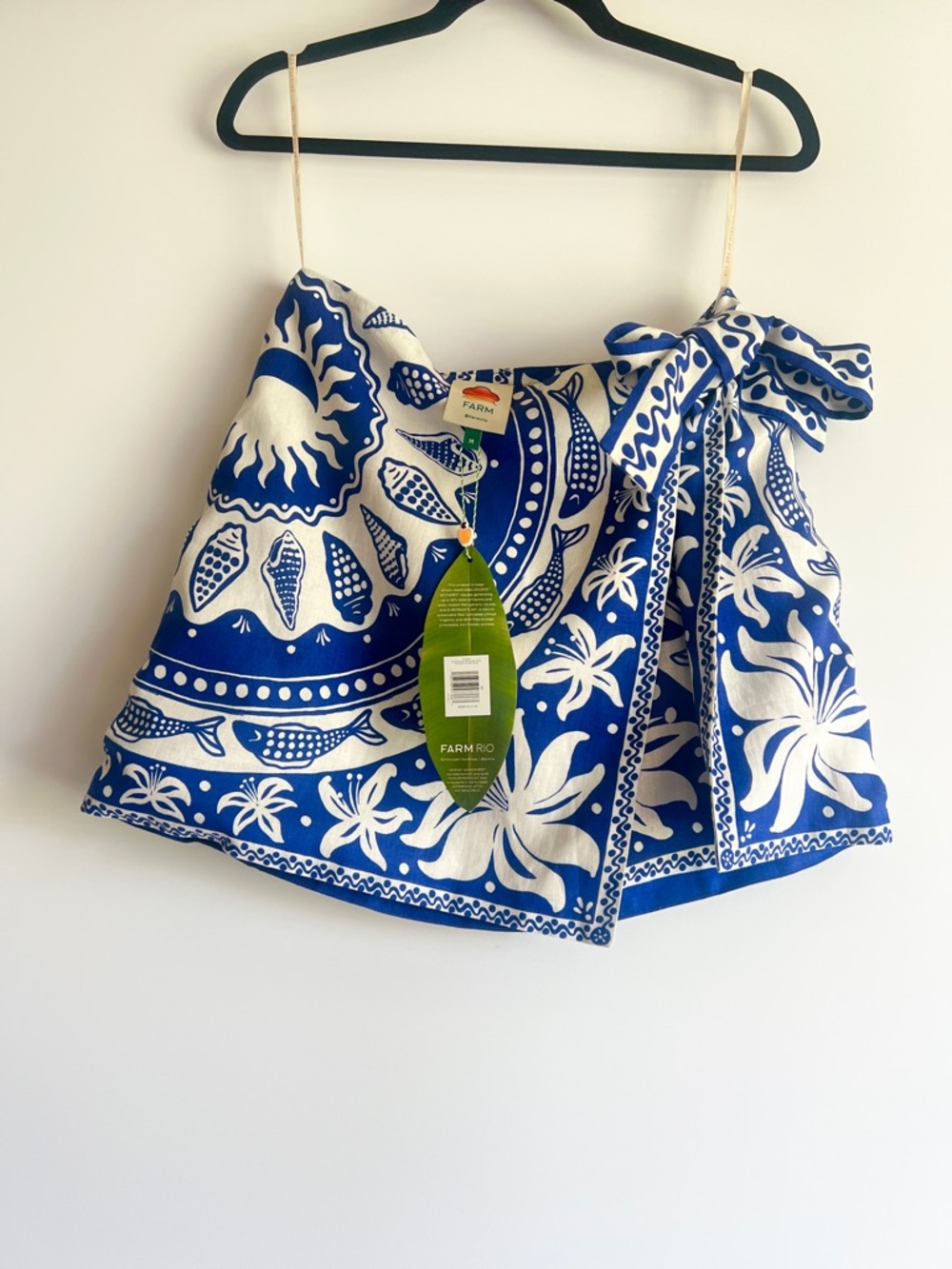 FARM Rio Blue Nature Linen Blend Tie Sarong Cover-up Skirt Size Medium NWT - Picture 6 of 14